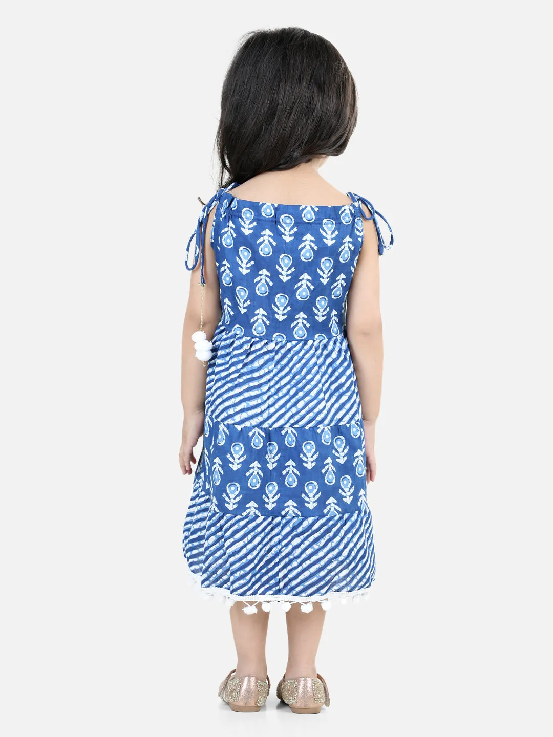 100% Cotton Printed Tier Frock For Girls- Blue