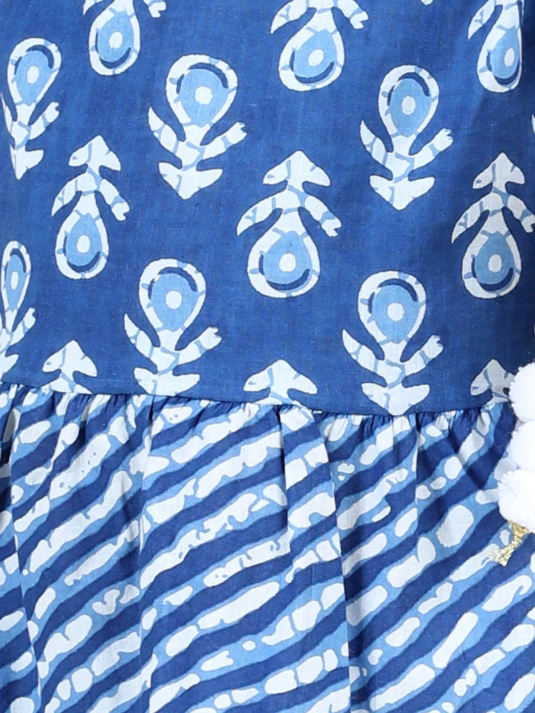 100% Cotton Printed Tier Frock For Girls- Blue