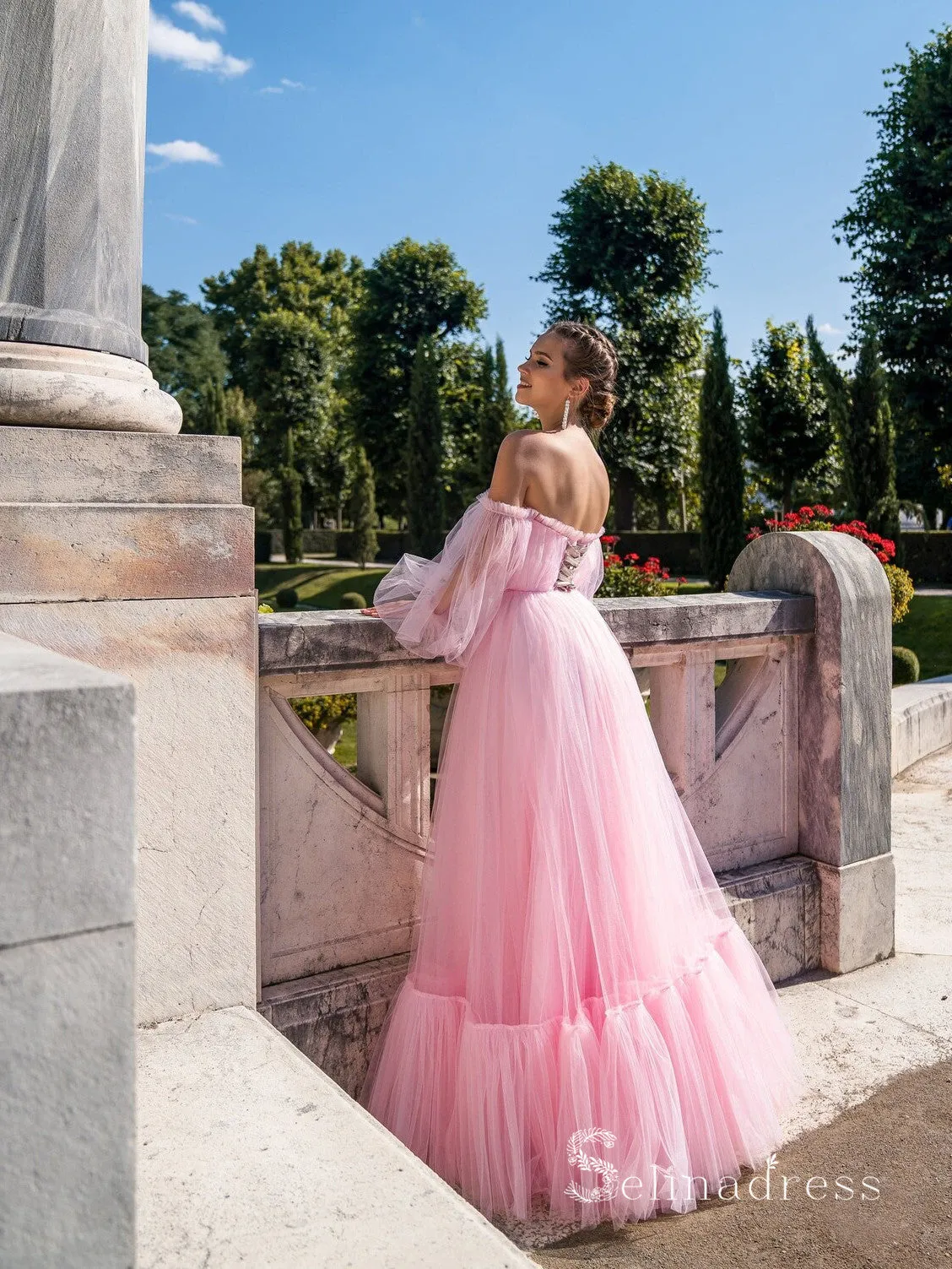 A-line Off-the-shoulder Cheap Long Prom Dresses Sky Blue Evening Gowns MHL2827