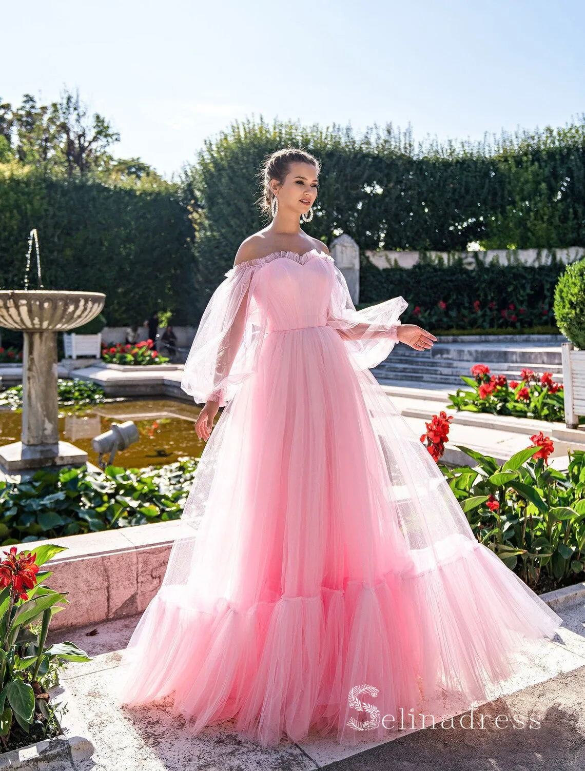 A-line Off-the-shoulder Cheap Long Prom Dresses Sky Blue Evening Gowns MHL2827