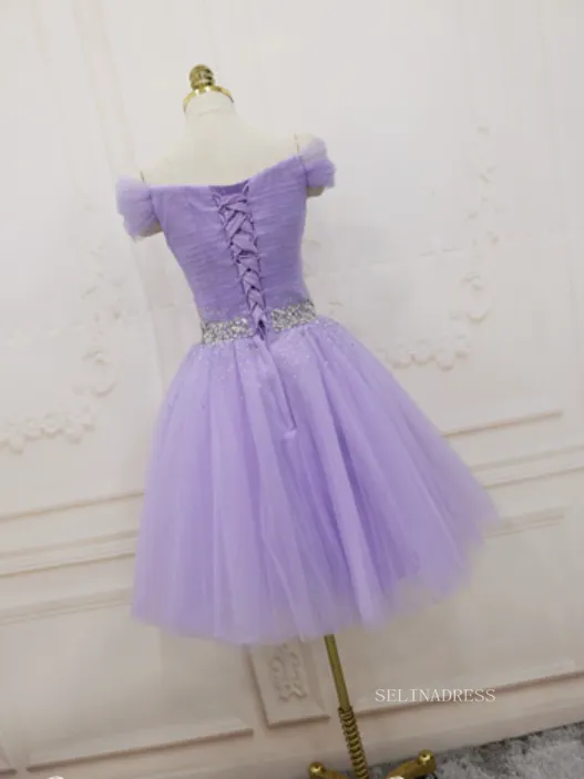 A-line Off-the-shoulder Lilac Cute Homecoming Dress Short Prom Dresses EDS027