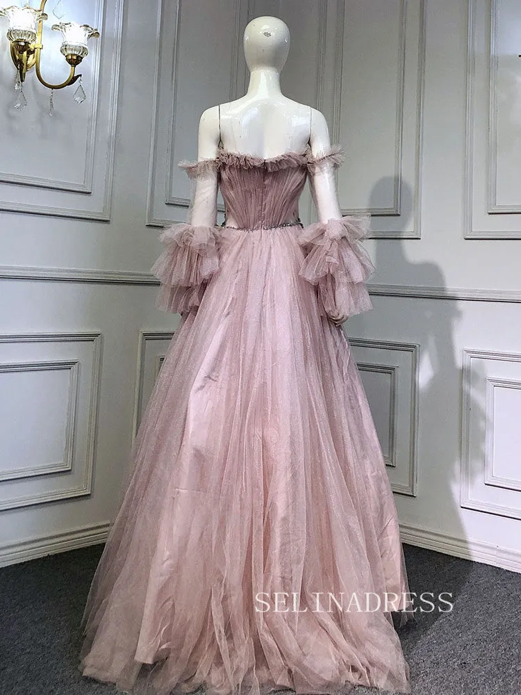 A-line Off-the-shoulder Long Sleeve Beaded Prom Dress Evening Formal Gown hlks014
