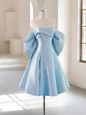 A-Line Satin Blue Short Prom Dress Simple Homecoming Dress #TKL2119