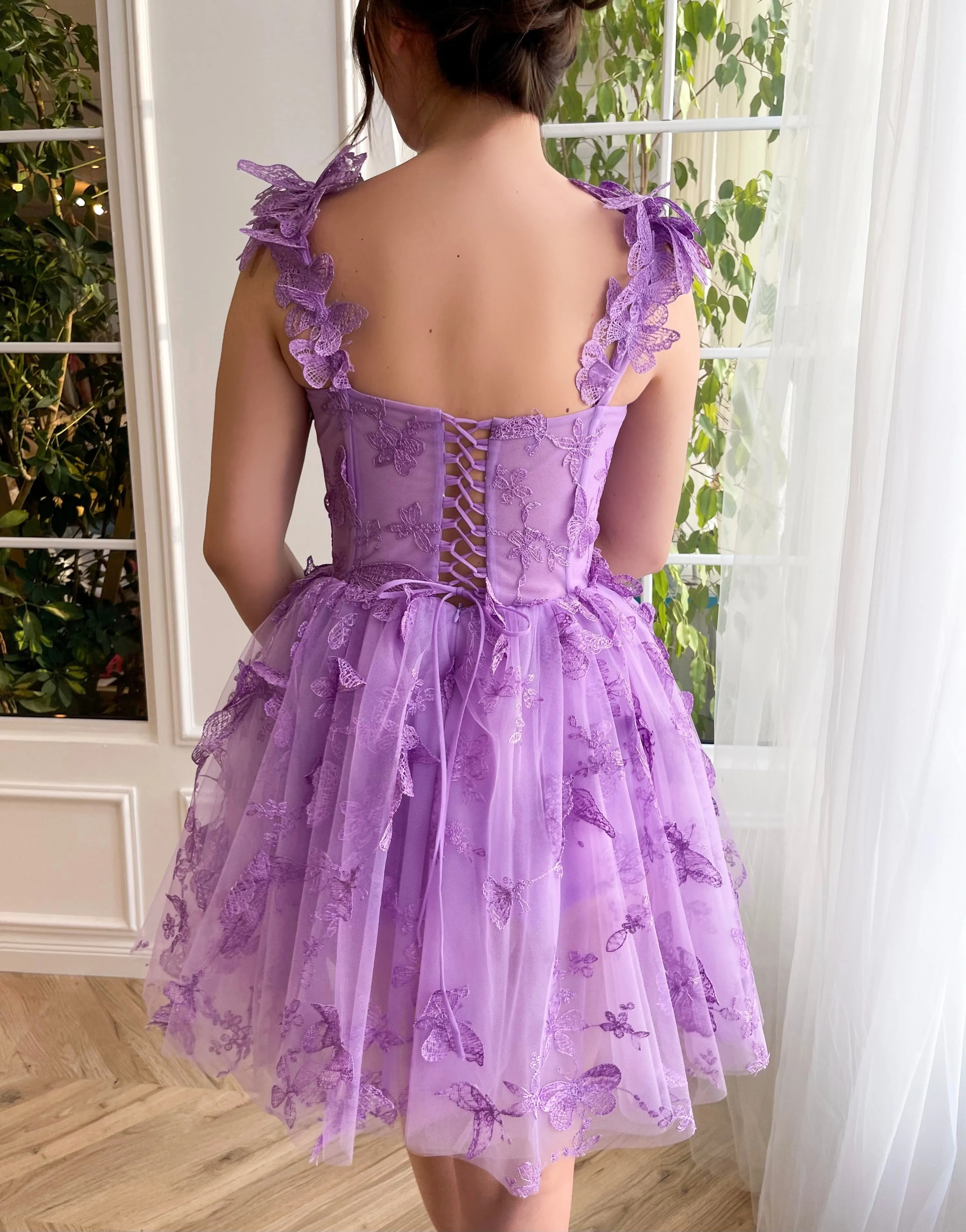A-line Straps Lilac Short Prom Dress Butterfly Homecoming Dress KTS052