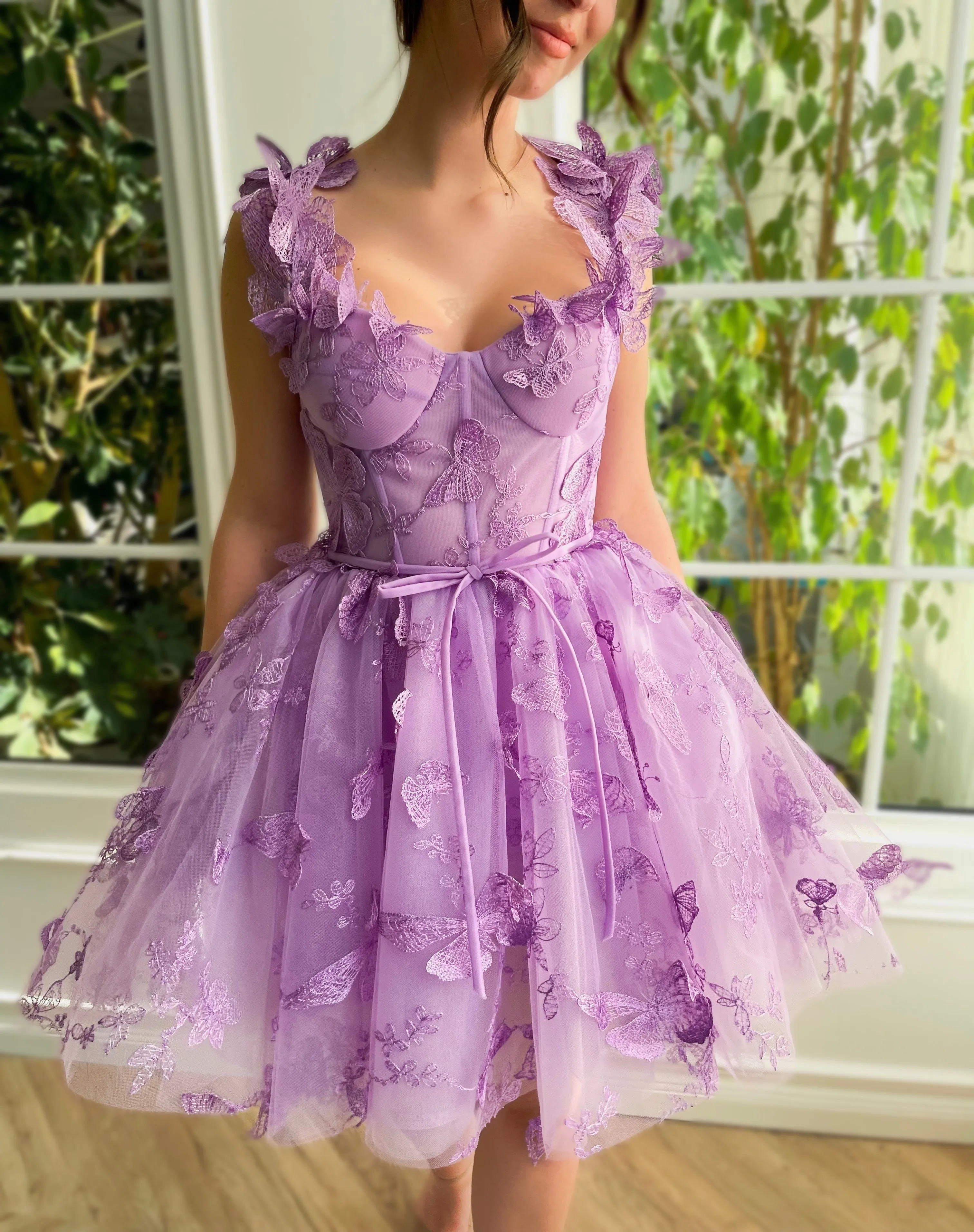 A-line Straps Lilac Short Prom Dress Butterfly Homecoming Dress KTS052