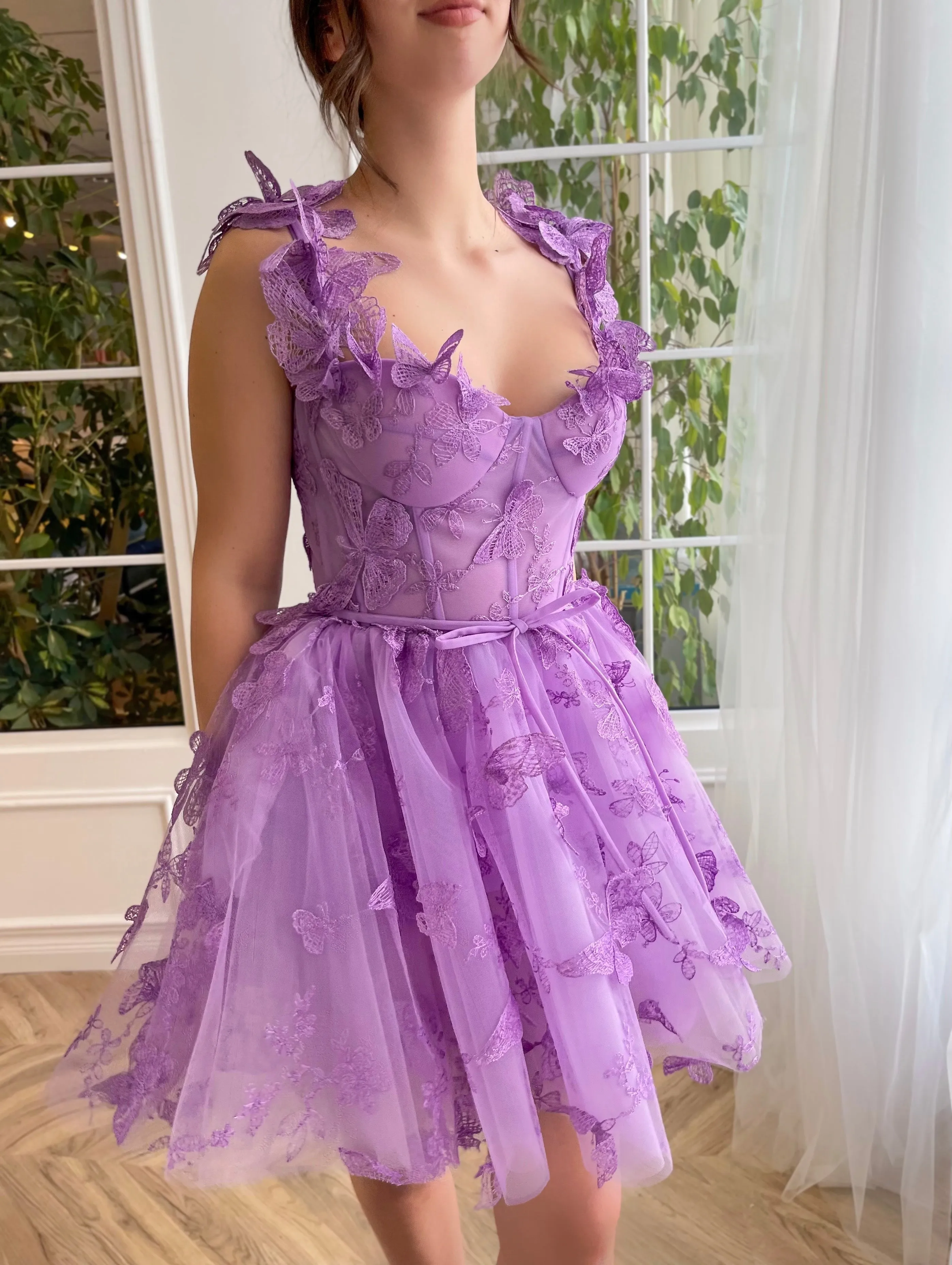 A-line Straps Lilac Short Prom Dress Butterfly Homecoming Dress KTS052