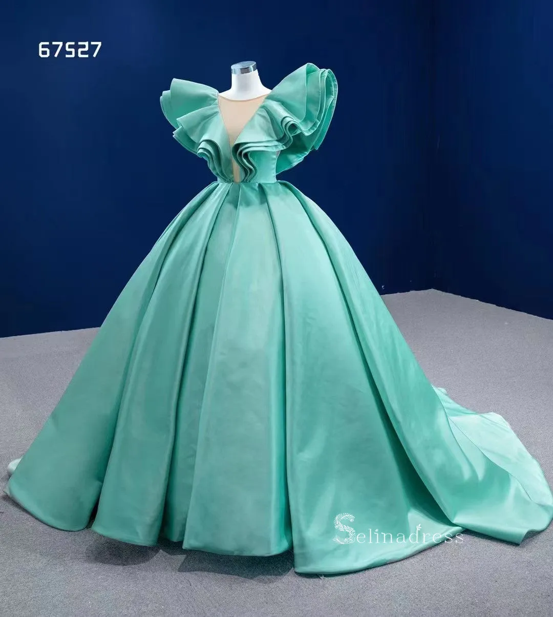 Ball Gown Turquoise Blue Quince Dresses Satin Wedding Dress Sweet 16 Dress RSM67527