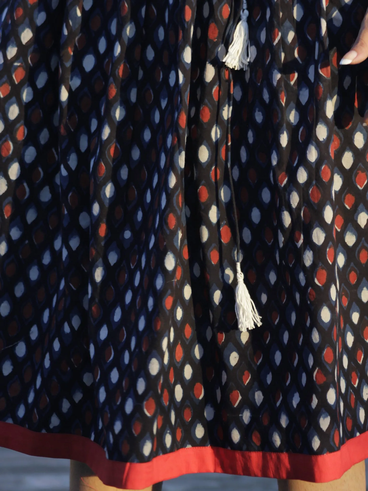 Black Indigo Rust Ivory Hand Block Printed Cotton Angrakha Dress  - D69F895