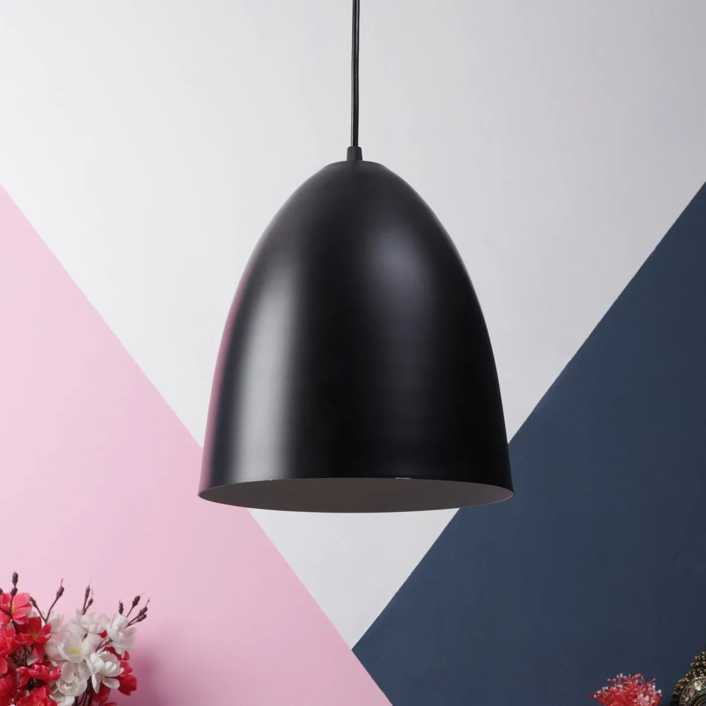 Black-white Metal Hanging Light  - m-34-bk wh-new - Included Bulb