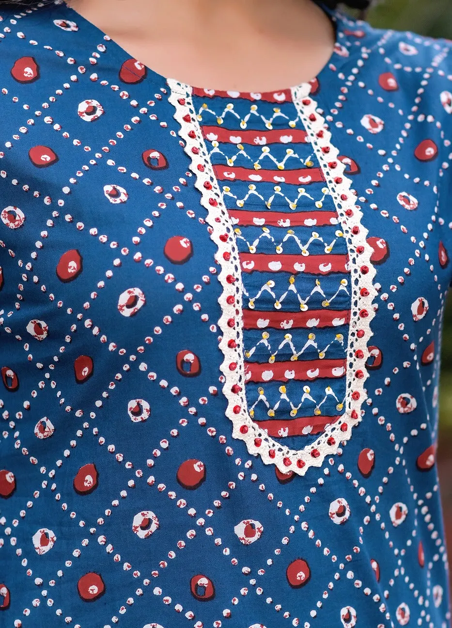 Blue & White Geometric Printed Dupatta Set