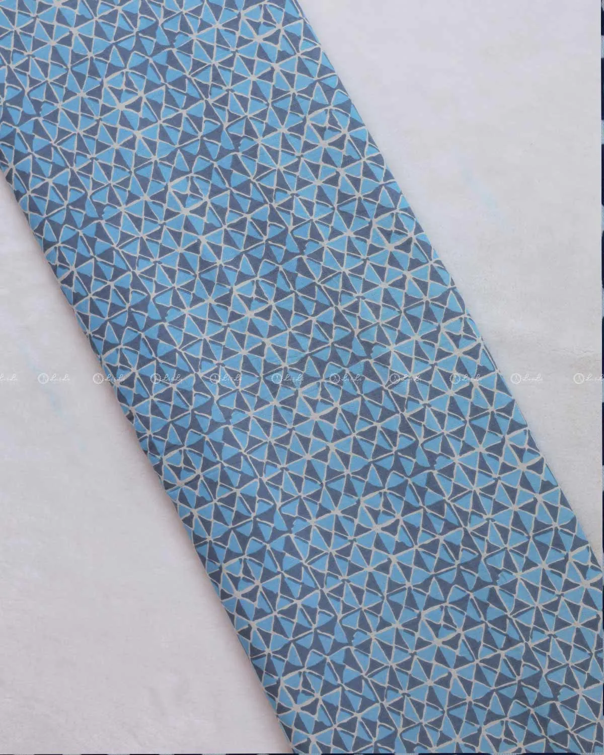 Blue Block Printed Cotton Fabic