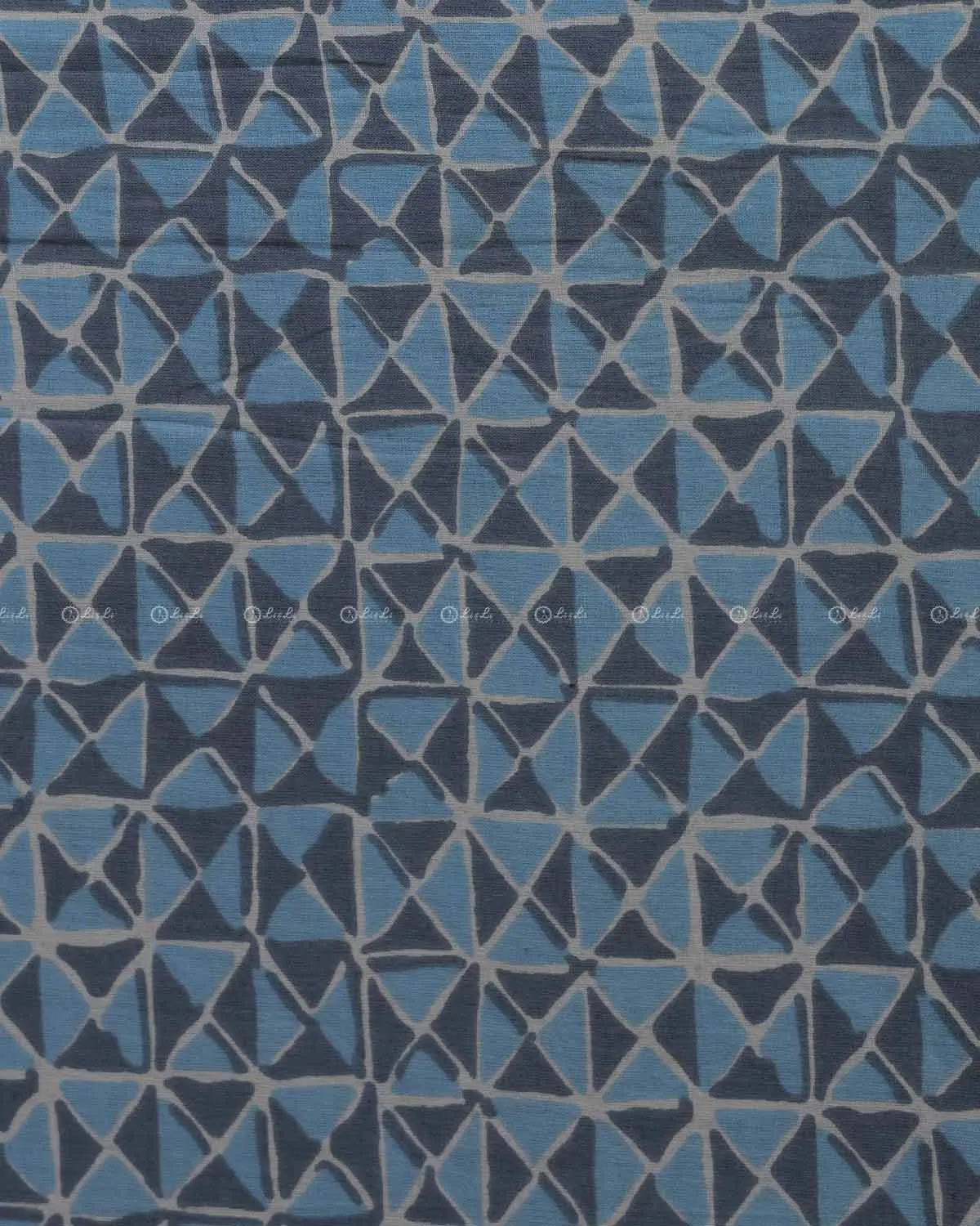 Blue Block Printed Cotton Fabic