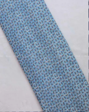 Blue Block Printed Cotton Fabic