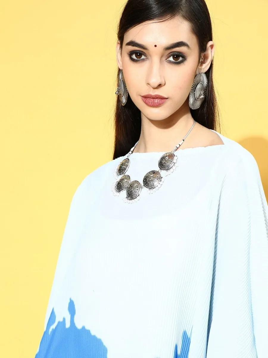 Blue Georgette Partywear Self Design Dresses