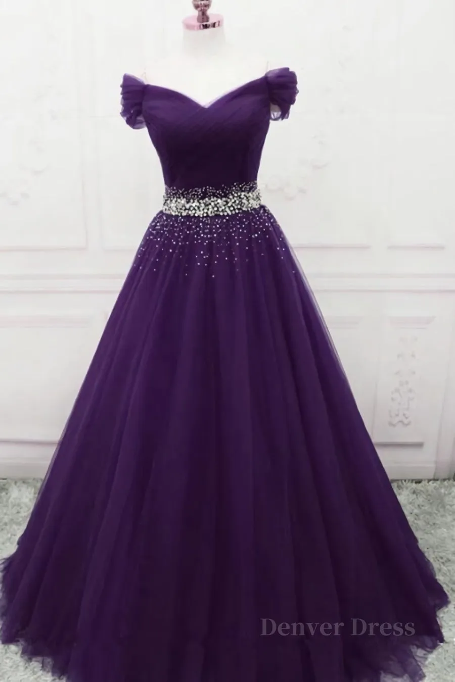 Charming Sequins Off Shoulder Dark Purple Long Prom Dress Off the Shoulder Dark Purple Formal Evening Dress