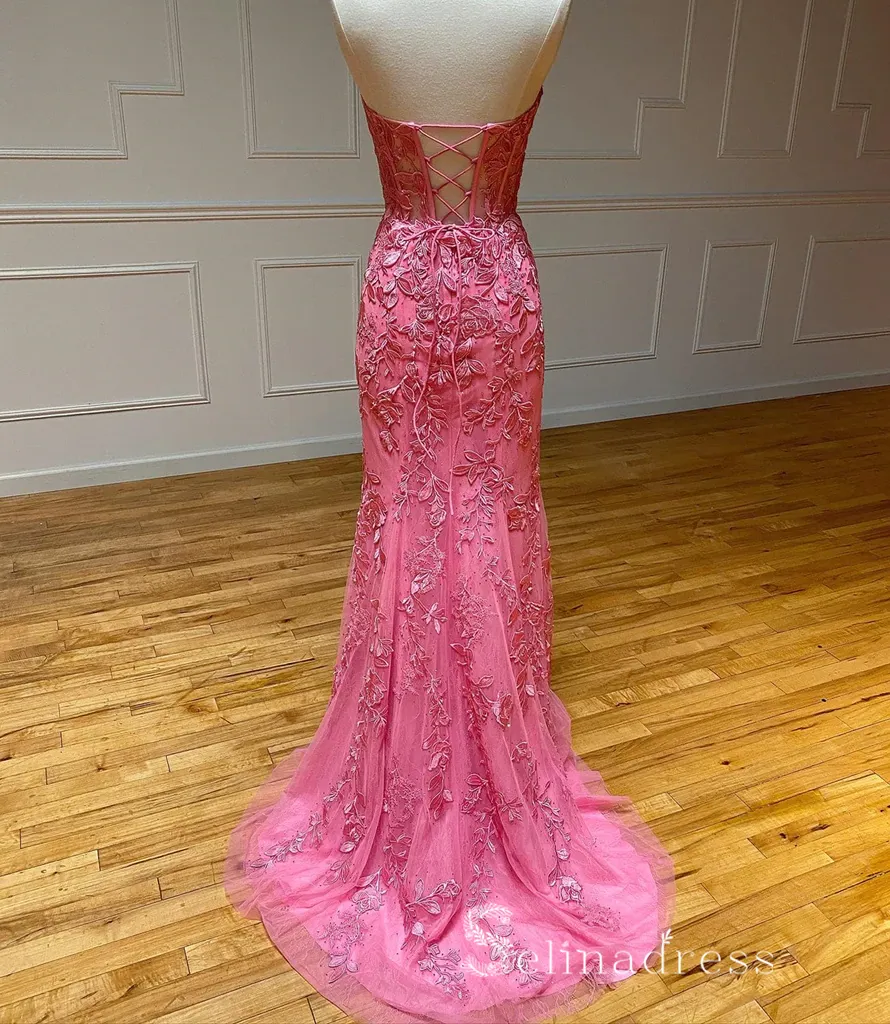 Chic Mermaid Beautiful Long Prom Dresses Sweetheart Watermelon Evening Dresses MLH1234