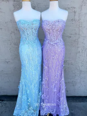Chic Mermaid Sweetheart Lilac Prom Dresses Applique Long Evening Dress Beaded Formal Dresses TKL082