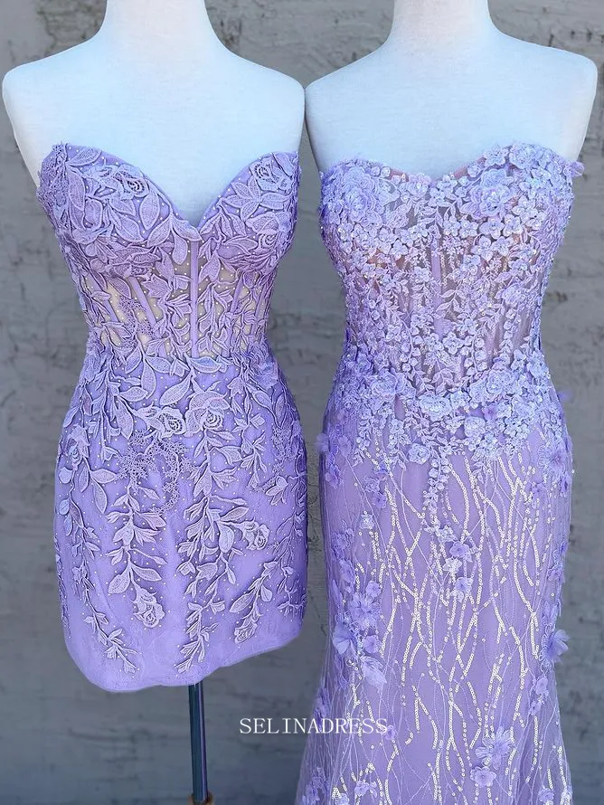 Chic Mermaid Sweetheart Lilac Prom Dresses Applique Long Evening Dress Beaded Formal Dresses TKL082