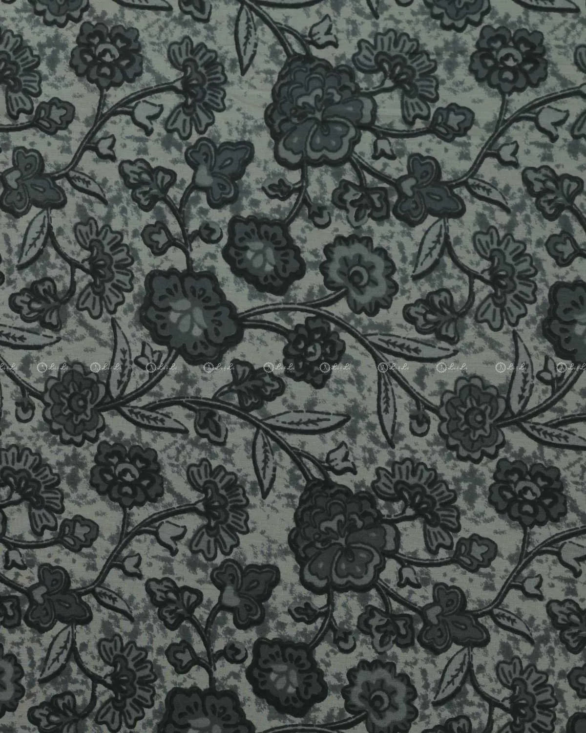 Cotton Fabric with Black Floral Print