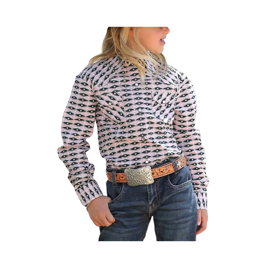 Cruel Girl Kid's Pink Geometric Snap Button Shirt
