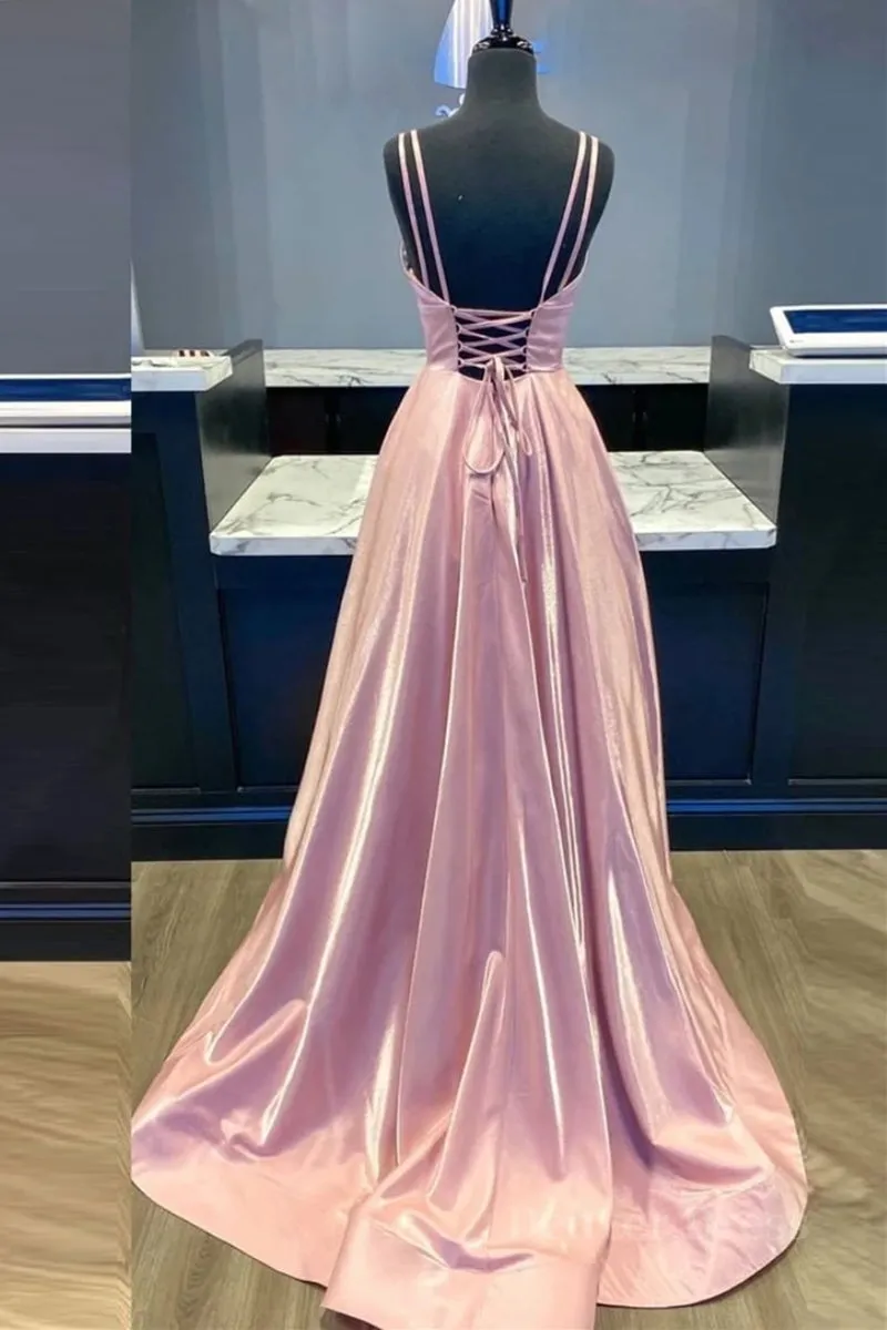 Custom Made V Neck Backless Pink Prom Dress Backless Pink Formal Dress Simple Pink Evening Dress