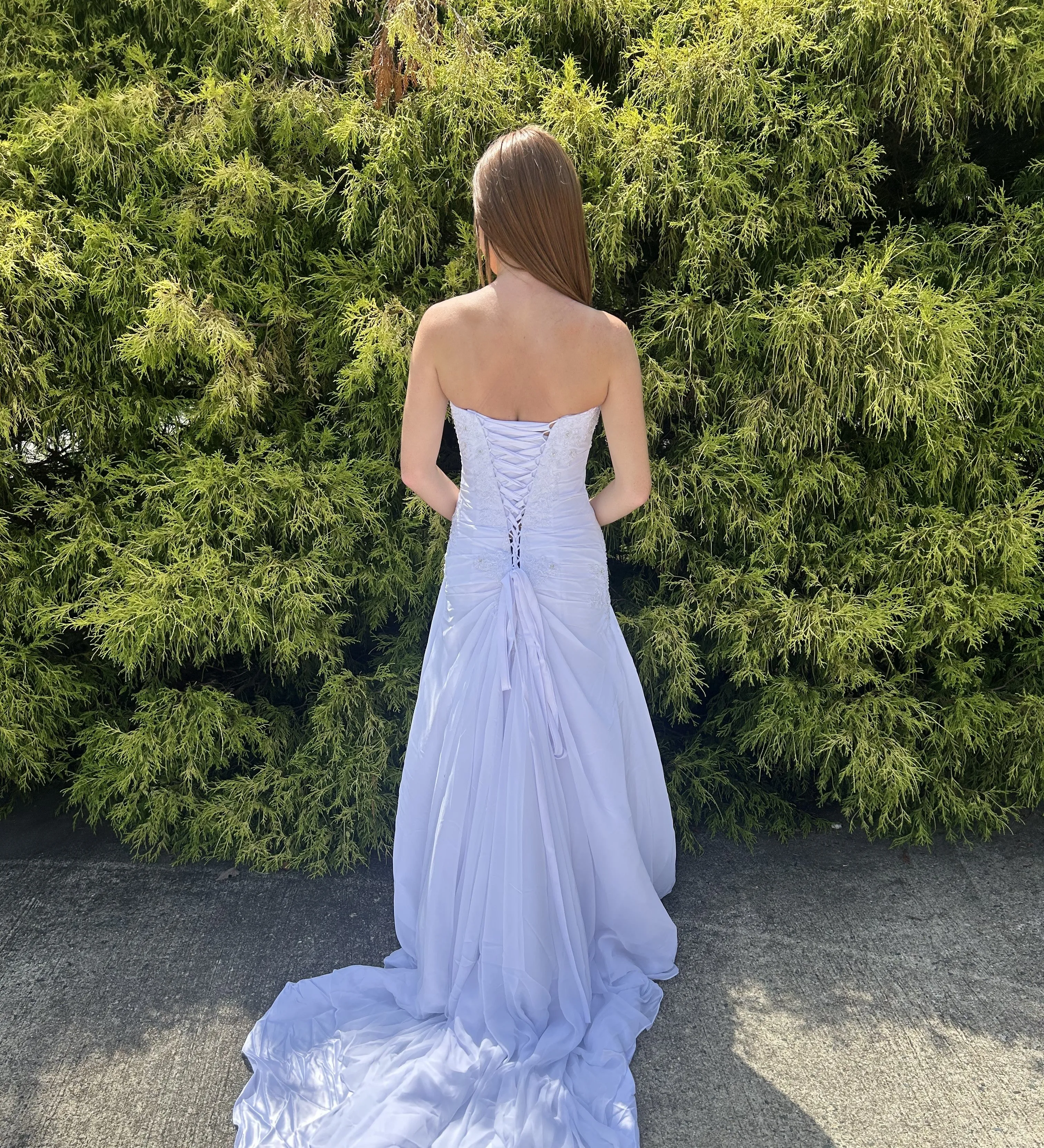 Da Vinci Bridal 50053 White Strapless Slim A-Line Dress with Train