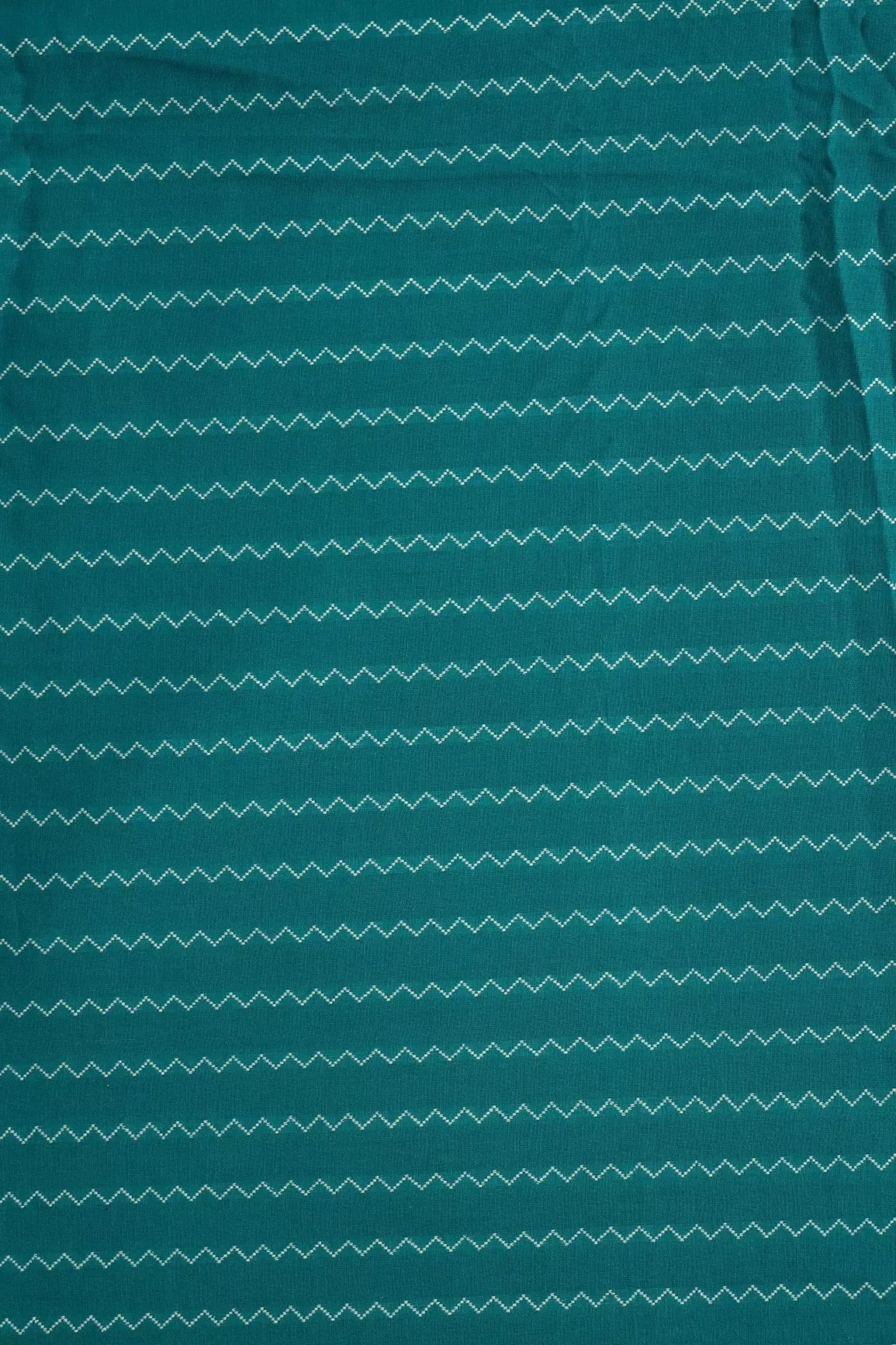 Dark Turquoise And White Chevron Pattern On Handwoven Organic Cotton Fabric