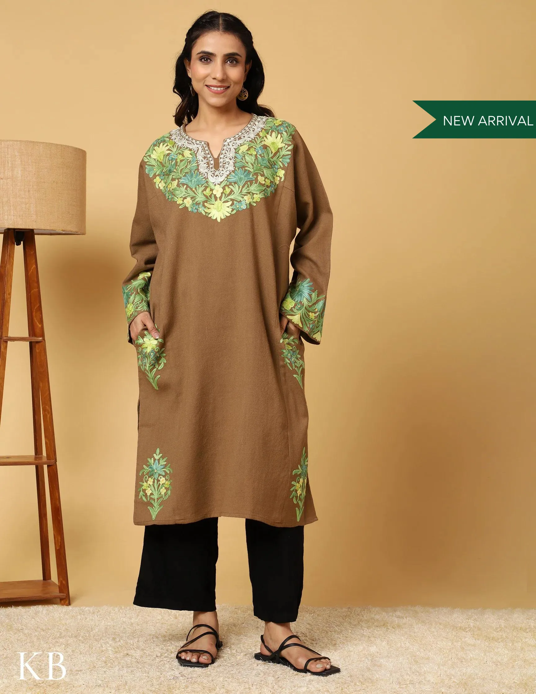 Earthy Elegant Zari Aari Embroidered Pure Wool Phiran