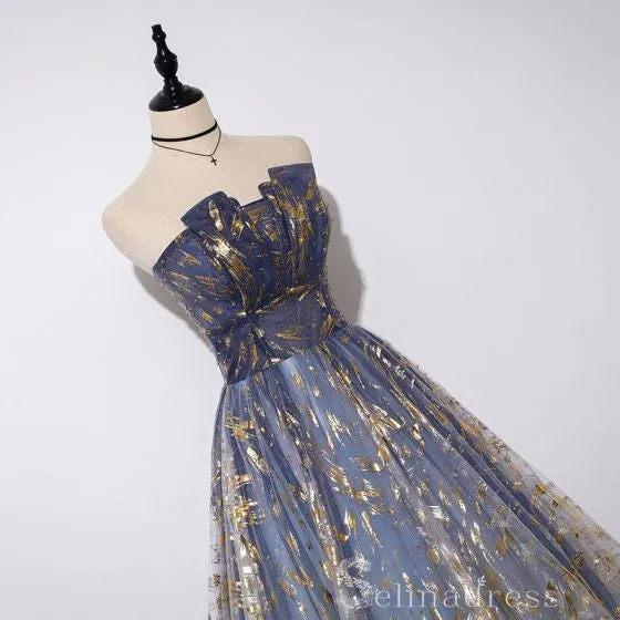 Elegant Strapless Evening Dresses A-Line Princess Beading Glitter Long Formal Dresses #SED200