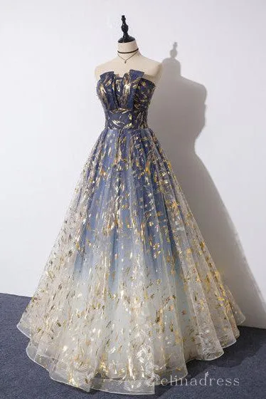 Elegant Strapless Evening Dresses A-Line Princess Beading Glitter Long Formal Dresses #SED200
