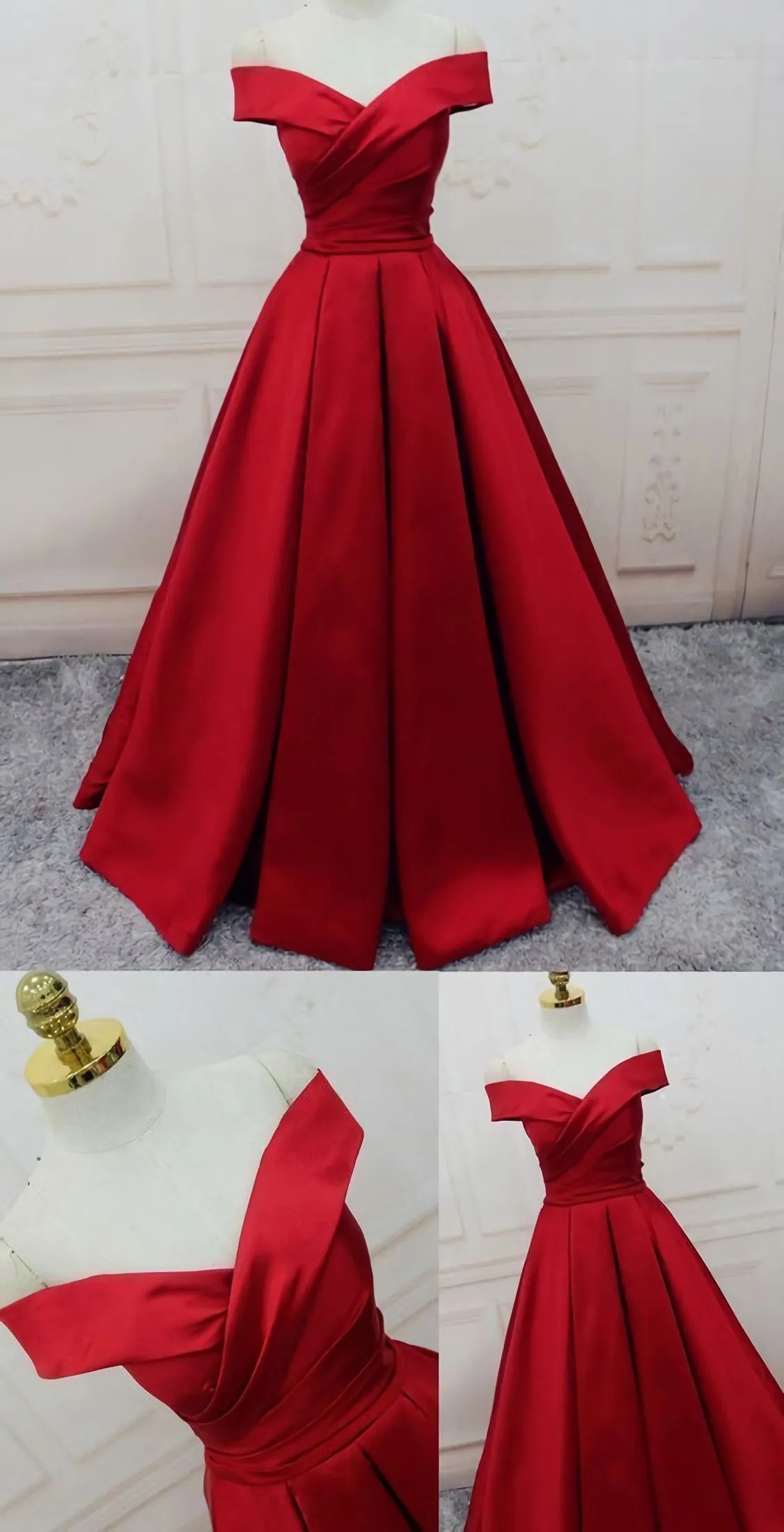 Evening Dresses A Line Princess Prom Dresses Long Party Dresses Off The Shoulder Red Long Satin Party Dress
