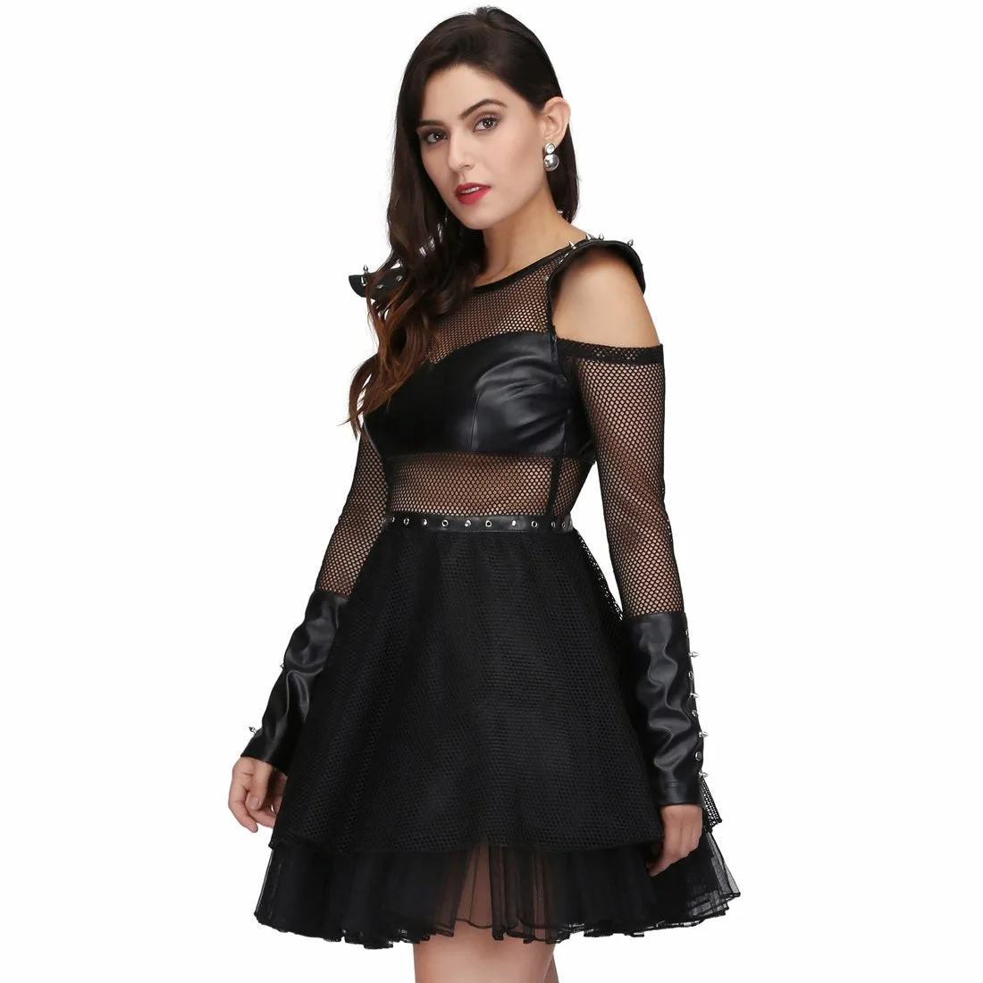 Felicia Punk short Dress with Spikes Studs