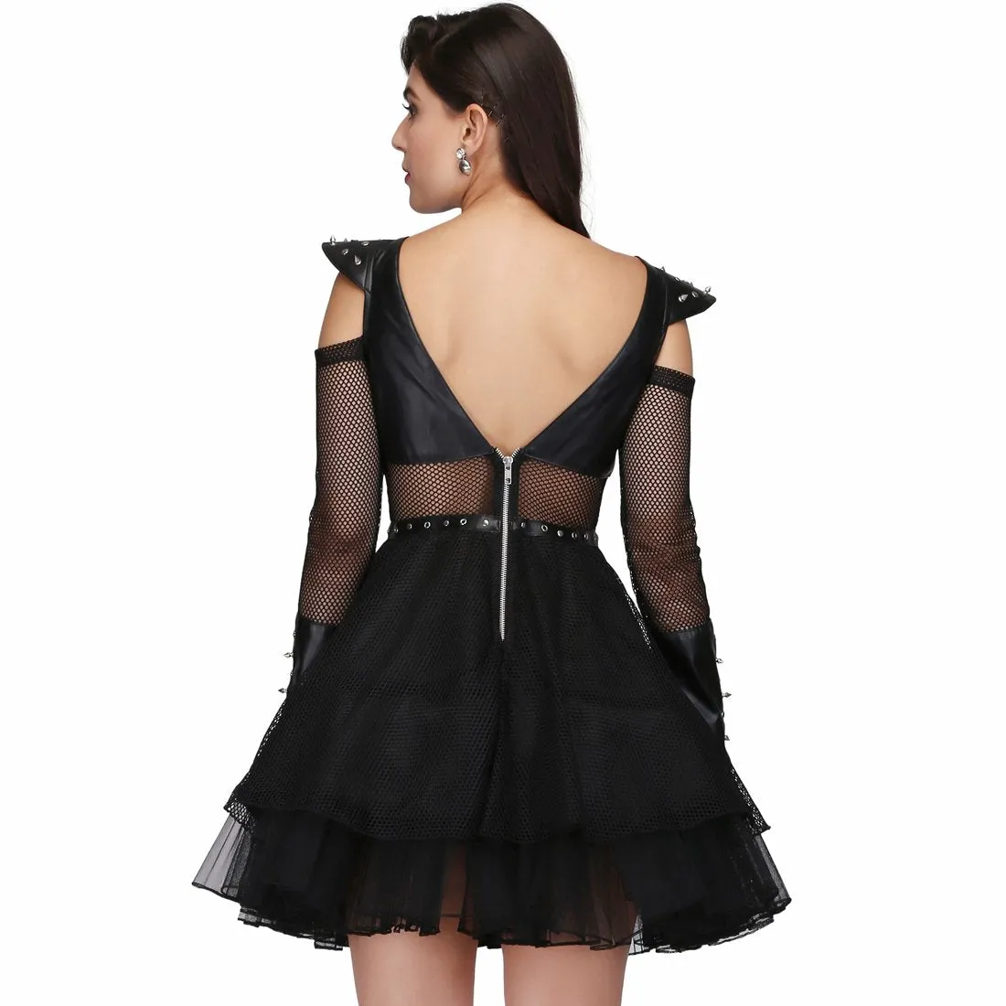 Felicia Punk short Dress with Spikes Studs