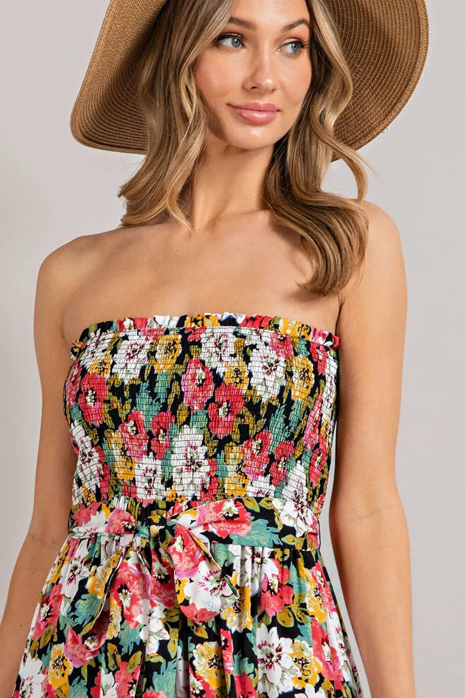 Floral Open Shoulder Midi Dress in Black by Ee Some