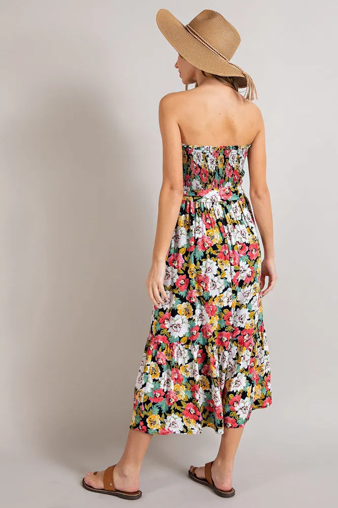 Floral Open Shoulder Midi Dress in Black by Ee Some