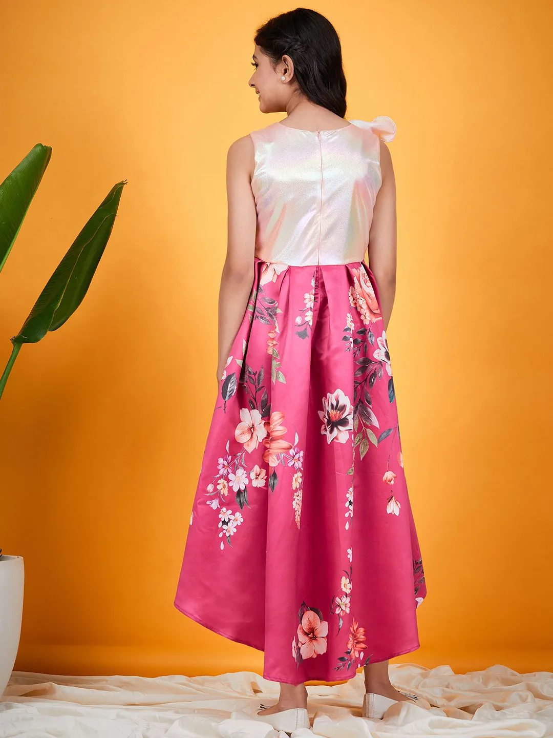 Girls Floral Printed A Line Midi Dress