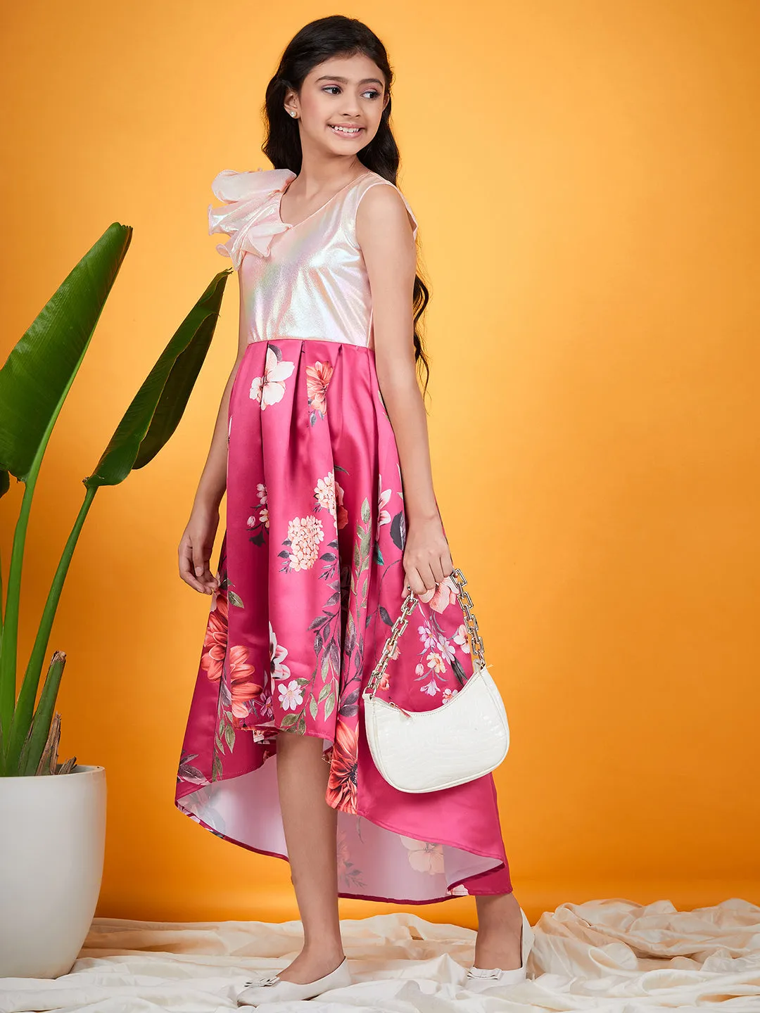 Girls Floral Printed A Line Midi Dress
