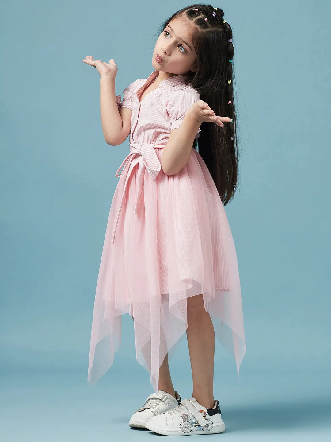 Girls Striped Cotton Midi Dress