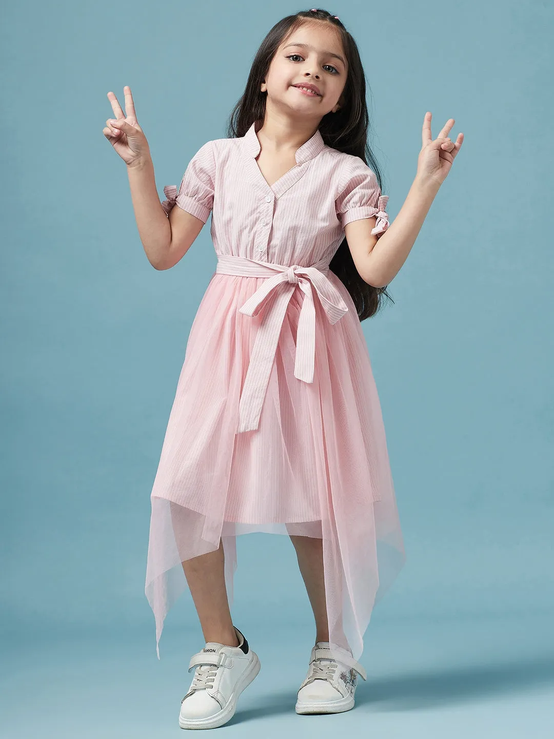 Girls Striped Cotton Midi Dress