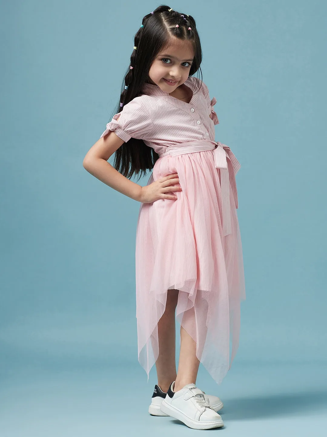 Girls Striped Cotton Midi Dress