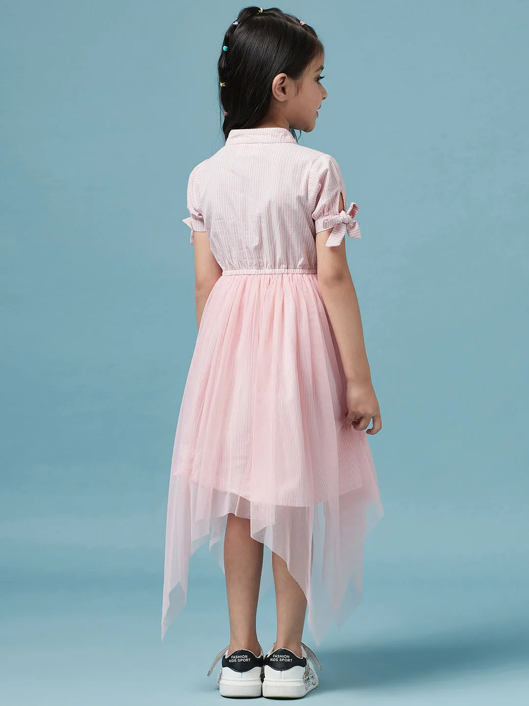 Girls Striped Cotton Midi Dress