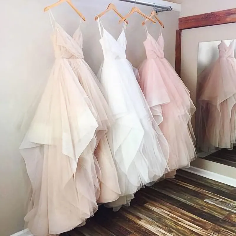 Gorgeous A Line V Neck Spaghetti Straps Long 2025 Pink White Champagne Wedding Dresses
