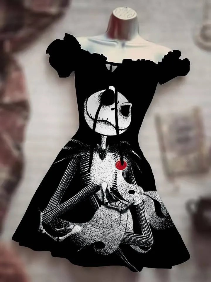 Halloween Nightmare before X-mas Inspired Skull 3D Digital Print Drawstring Dress *12 Styles
