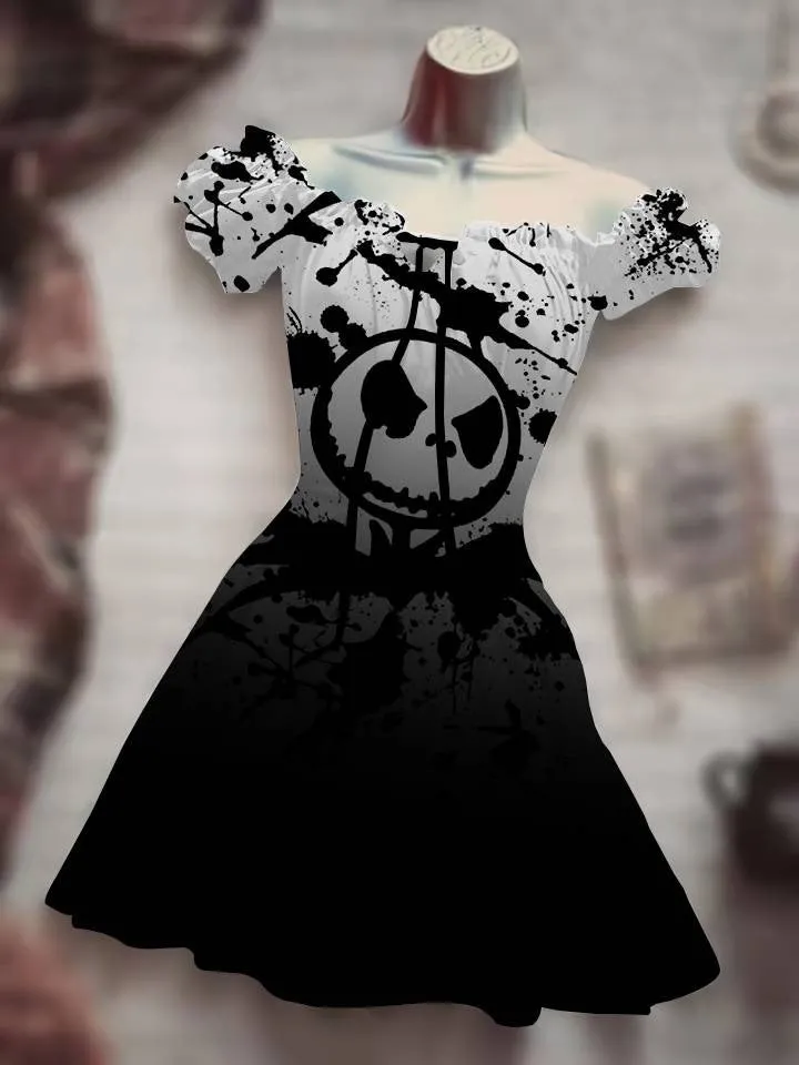 Halloween Nightmare before X-mas Inspired Skull 3D Digital Print Drawstring Dress *12 Styles