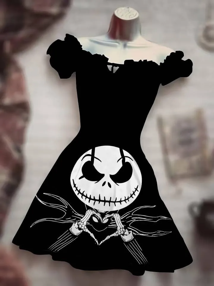 Halloween Nightmare before X-mas Inspired Skull 3D Digital Print Drawstring Dress *12 Styles