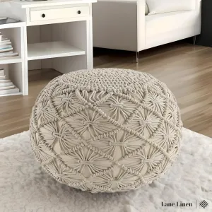 Hand-Knitted Cotton Ottoman Pouf: Modern Minimalist Foot Rest