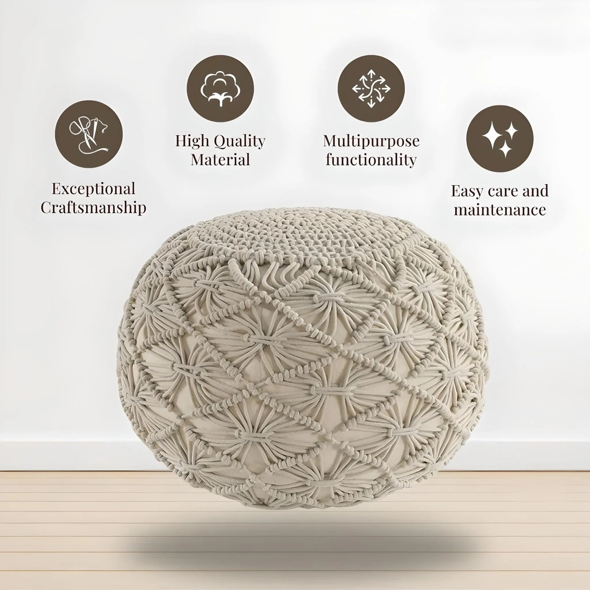 Hand-Knitted Cotton Ottoman Pouf: Modern Minimalist Foot Rest