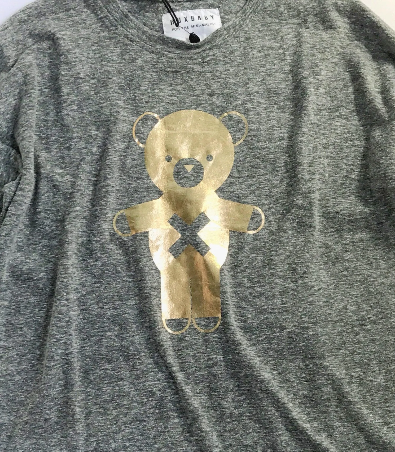 HUXBABY CHARCOAL DRESS WITH GOLD PRINTED TEDDY BEARS