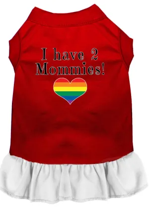 I Have 2 Mommies Screen Print Dog Dress Red With White Sm
