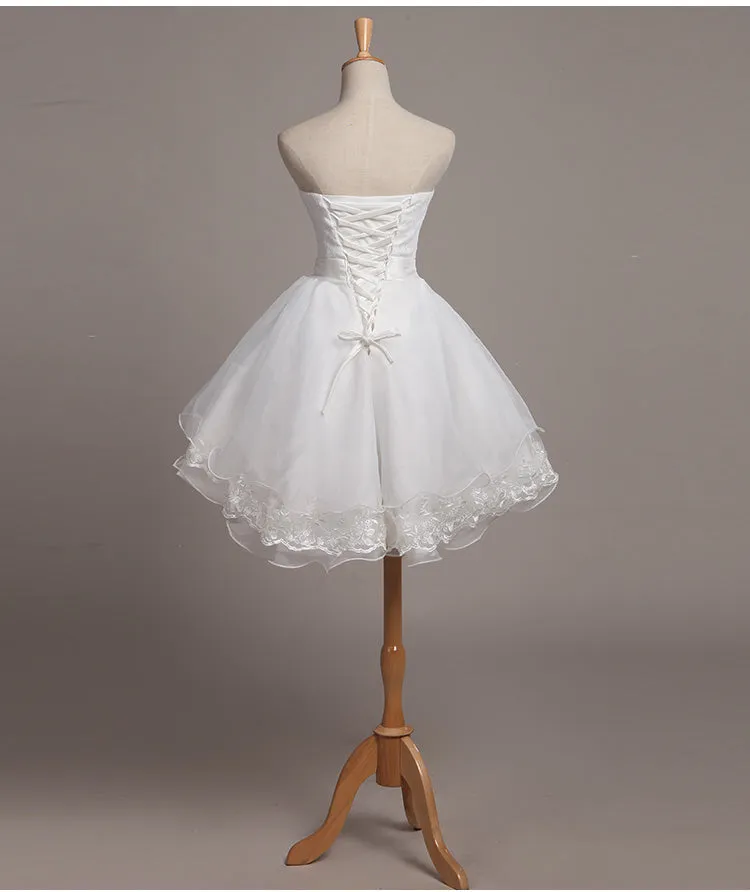 Lovely White Lace and Organza Short Graduation Dress Prom Dress, Short Teen Formal Dresses